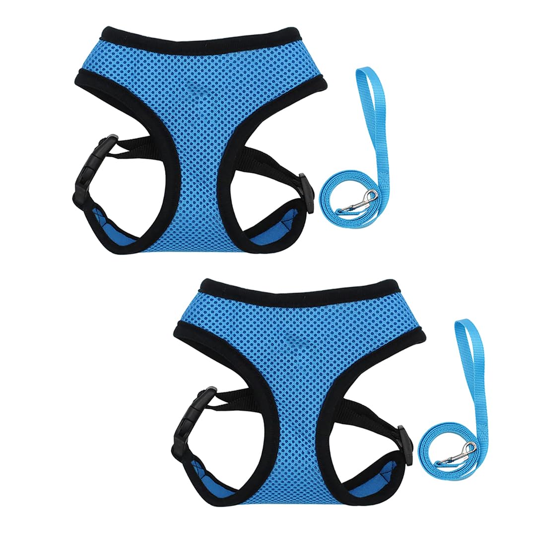 Kuber Industries Reflective Dog Harness with Adjustable Leash|Breathable Polyester Mesh Fabric with Top Carry Handle|Large Size|HAT-818|Comfortable No-Pull Grip|Quick Release Buckles|Blue (Pack of 4)