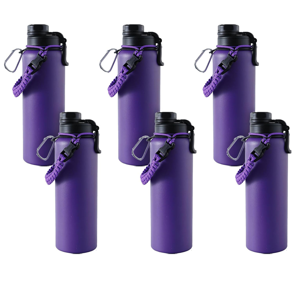 Kuber Industries Water Bottle | Steel Water Bottle for Daily Use | Vacuum Insulated Flask Water Bottle with Rope | Hot & Cold Water Bottle | 1200 ML | LX-230612 | Pack of 6 | Purple