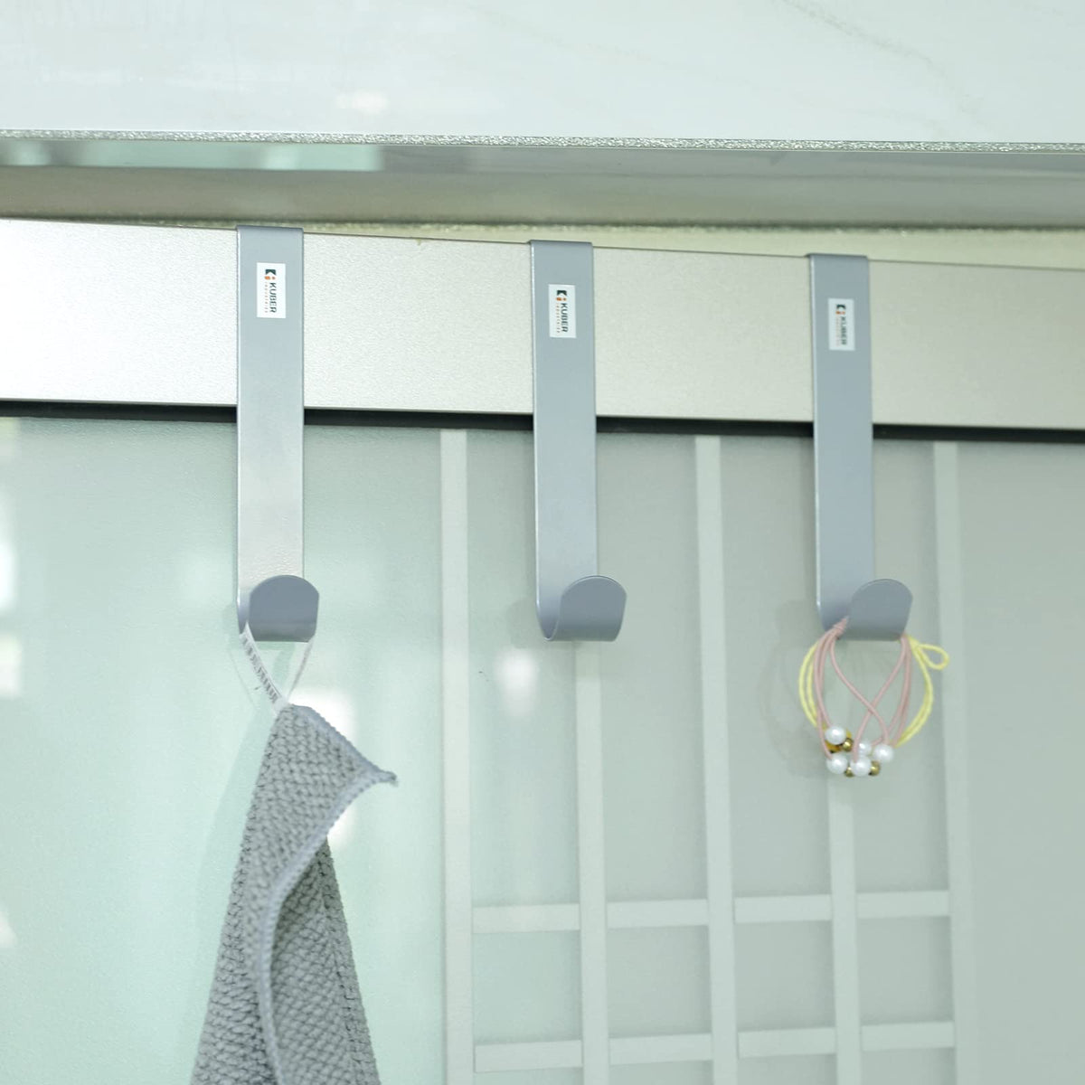 Kuber Industries Cloth Hanger|Wall Mounted Towel Hanger|Multipurpose Cloth & Towel Holder|Iron Spray Material|Easy Installation|Interchangeable Over The Door Hook|ZT-3042(S)|Pack of 3|Silver