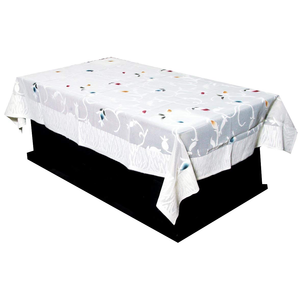 Kuber Industries Leaf Design Cotton 4 Seater Center Table Cover - White - CTKTC22316