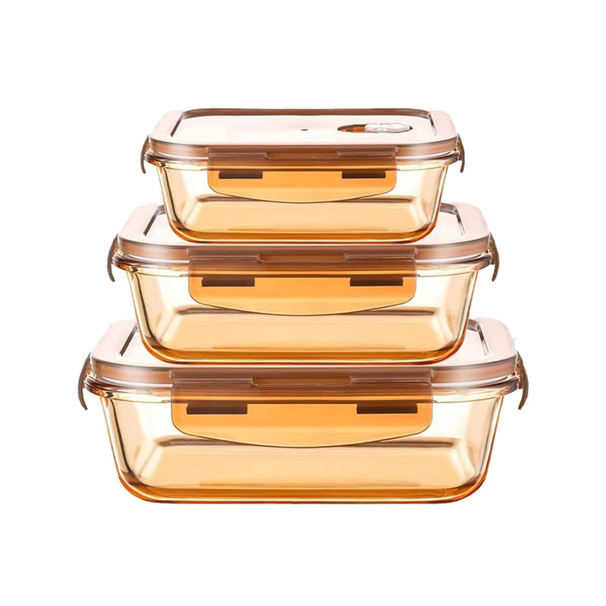 Homestic Pack of 3 Borosilicate Glass Kitchen Containers Set with Airvent Pp Lid | Airtight Rectangular Fridge Storage Boxes for Grains, Pulses, Spices, Snacks | 356ml 600ml 970ml |Transparent