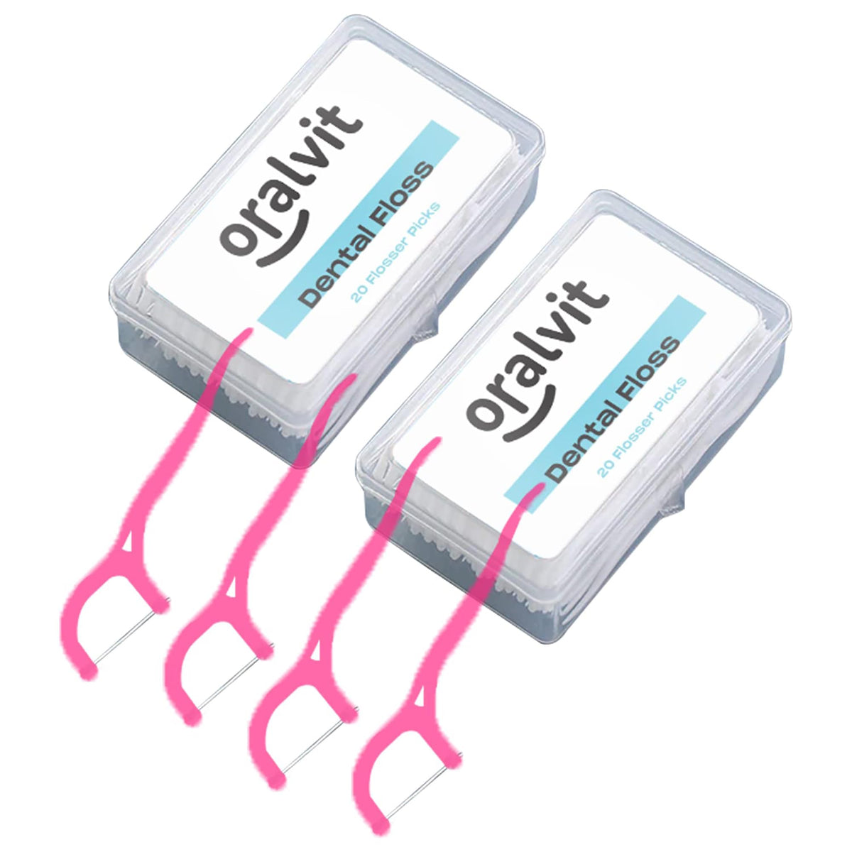 ORALVIT 3 In 1 Dental Floss Toothpick | Plastic Disposable tooth Floss For Clean Teeth, Fresh Breath & Healthy Gums | For Adult & Child | 20 Piece Set (PINK)