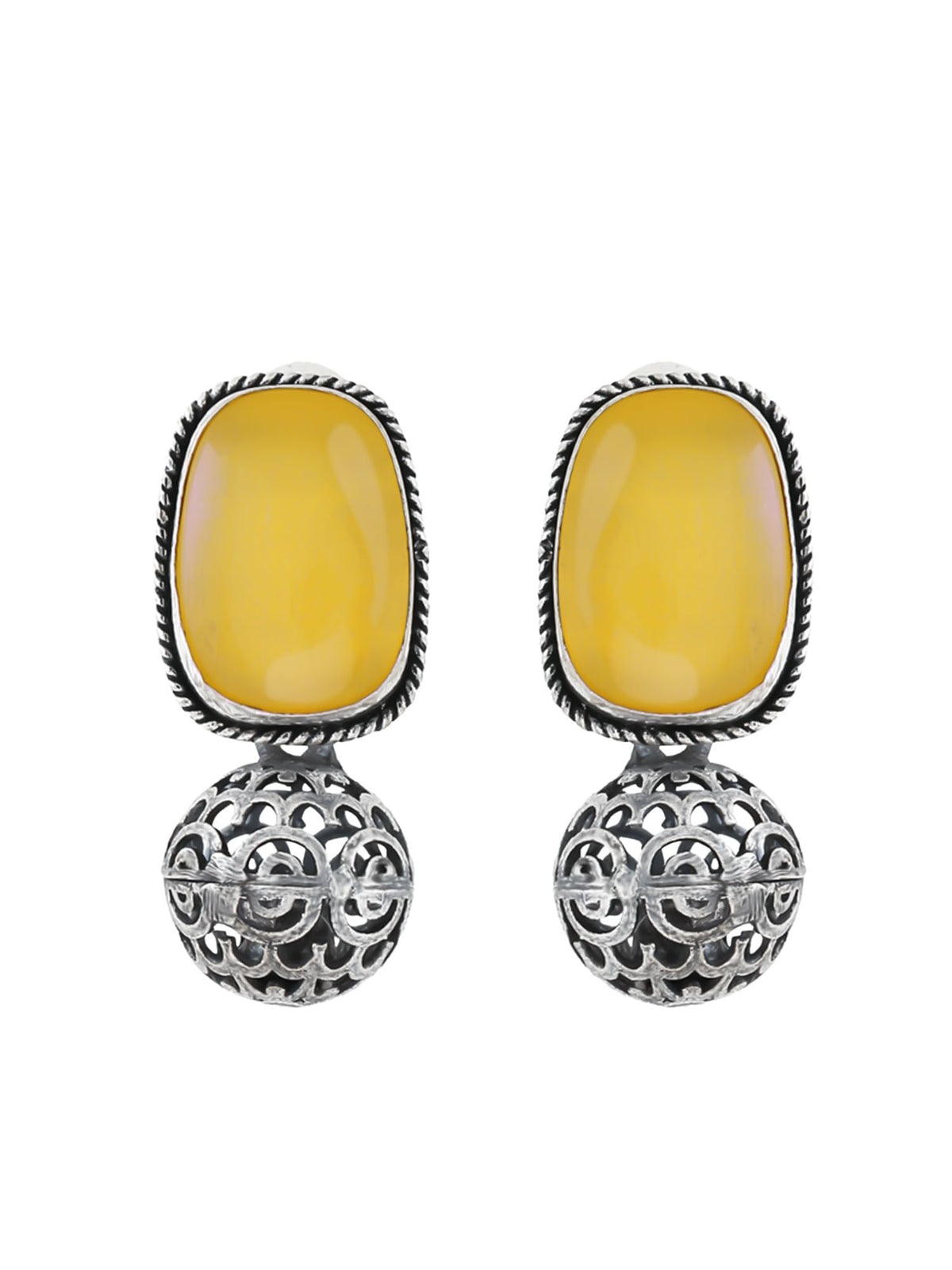 Yellow Chimes Silver Oxidised Earrings for Women & Girls | Traditional Oxidised Silver Drop Earrings Afghani Style Yellow Monalisa Stone Studded Earrings | Birthday Anniversary Gift for Wife Women