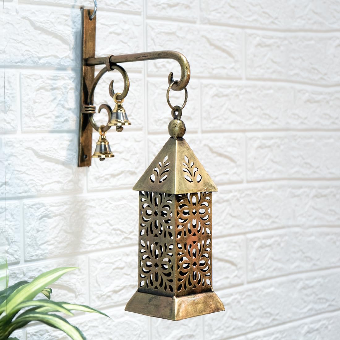 Ekhasa Degchi Dhoop Dani Pot with Handle and Hanger | Hanging Tea Light Candle Holder for Decoration | Lantern Dhoop Holder for Window Wall Decor (Hanger with Brass Bells Included)