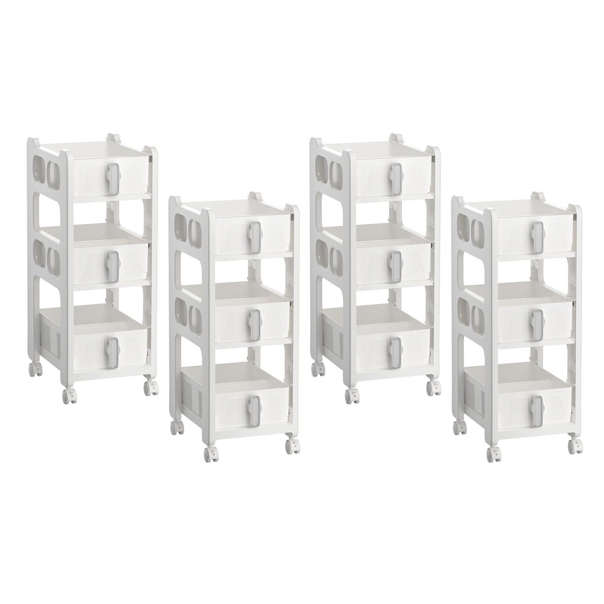 Kuber Industries Pack of 4 Multipurpose Trolley Storage Organiser | 3 Layer Shelf | Trolley with Wheels for Kitchen Accessories | Large Capacity, Easy installation, Space Saving | 6401 | White