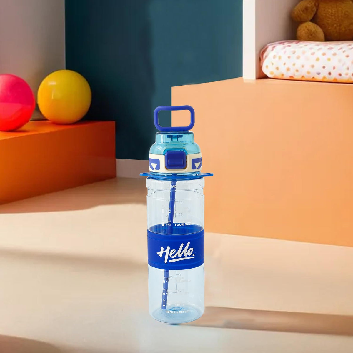 Kuber Industries Pack of 6 Kids Water Bottle With Straw |Sipper Water Bottle For Kids Boys Girls| Water Bottle with Locking Flip Lid| 800 ml |Blue | SYZ-7740C