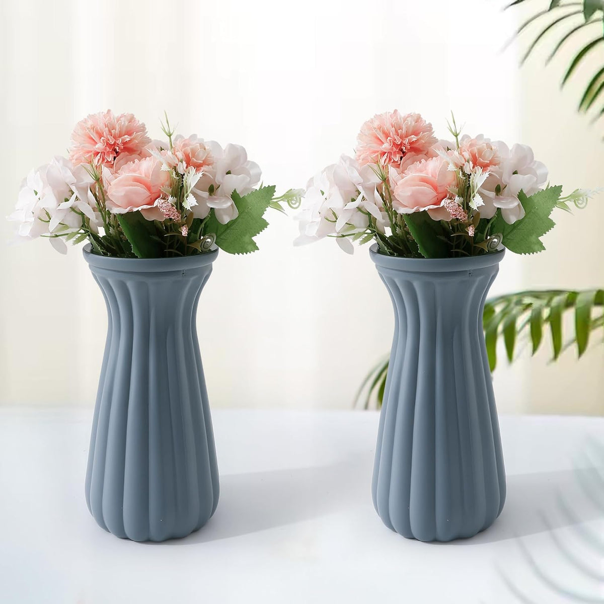 Ekhasa Blue Flower Glass Bud Vase for Home Decor | Glass Vases Home Decor for Living Room & Home Decoration | Flower Vase Aesthetic Flower Pots for Home Table Dining Table (Matte Finish - Set of 2)