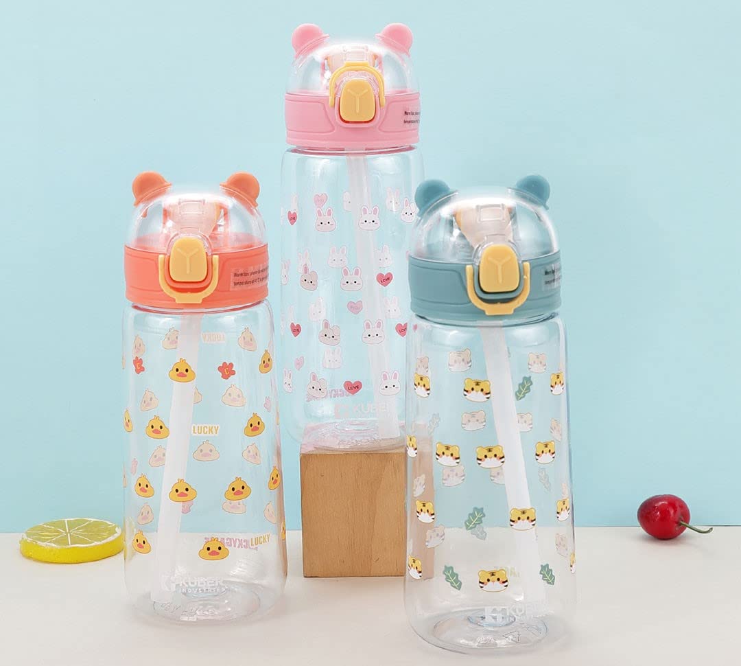 Urbane Home Water Bottle for Kids | Printed Designs for Kids | Plastic Sipper Bottle for Kids | Food Grade Plastic | One Click Open Flip Lid | Transparent, Leak Proof, BPA Free | 550 ml