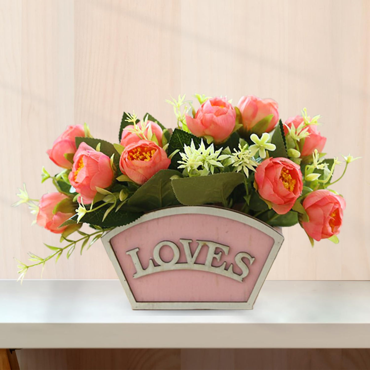 Ekhasa Red Rose Artificial Flowers with Vase Pot for Home Decoration (15 CM Total Height, 10 Flower Heads) | Guldasta Flower Pots with Artificial Show Flower for Living Room, Dining Table, Office