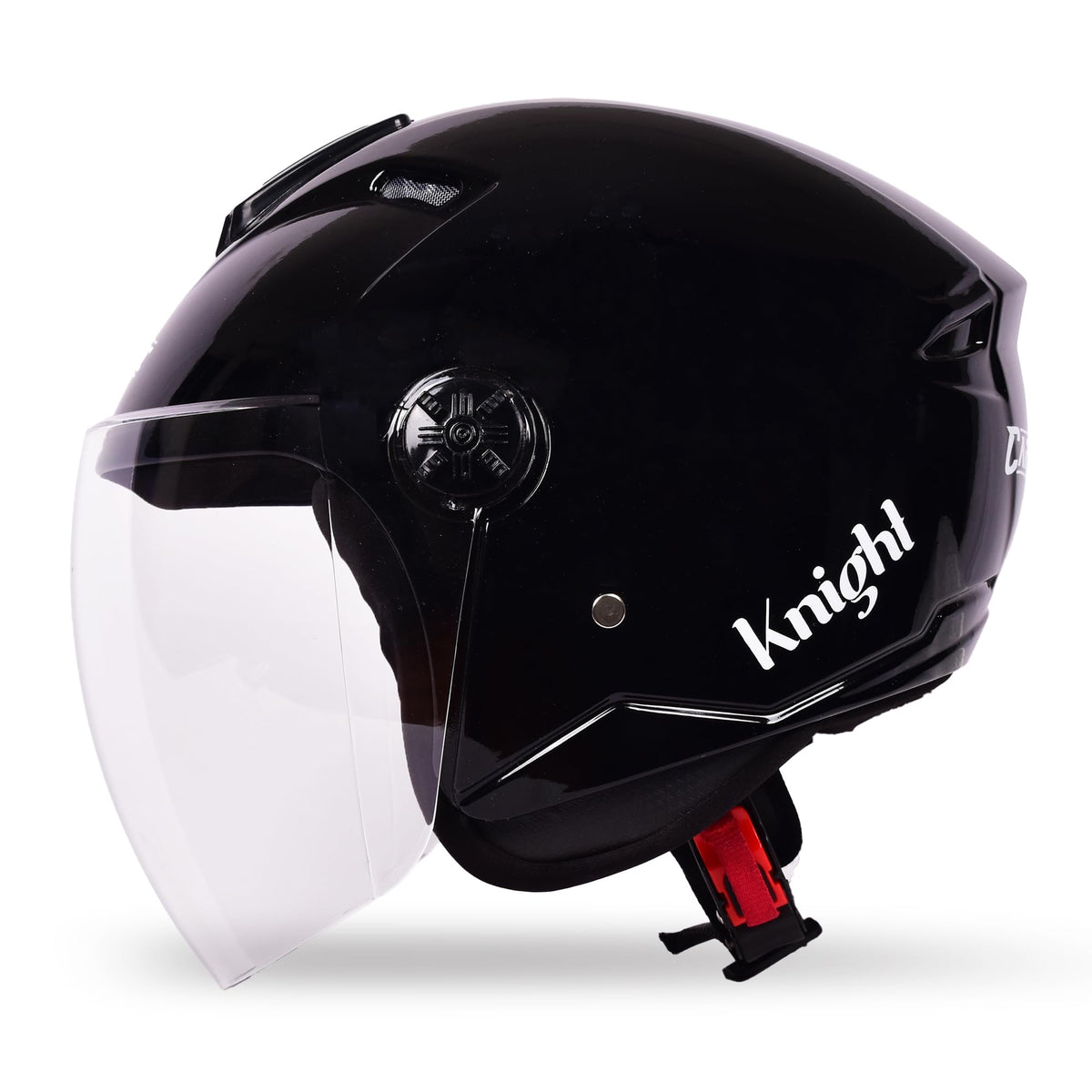 CARBINIC Knight Series Half Face Helmet for Men & Women | ISI Certified | Clear & Scratch Resistant Visor | Lightweight & Stylish | Medium | Glossy Black