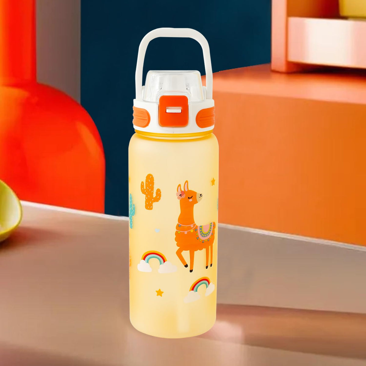 Kuber Industries Pack of 6 Kids Water Bottle With Straw |Sipper Water Bottle For Kids Boys Girls| Water Bottle with Locking Flip Lid | 800 ml |Orange | SYZ-7791B