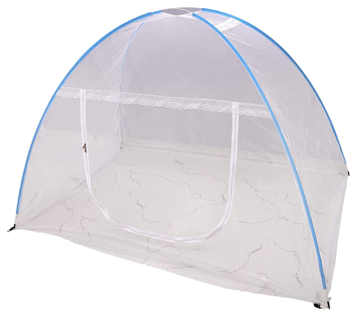 Heart Home Nylon Single Bed Mosquito Net|Easily Foldable Machardani|Nylon Strong Net|Single Bed Size & Corrosion Resistant|Size 198 x 122 x 140 CM (Blue)-46HH0461