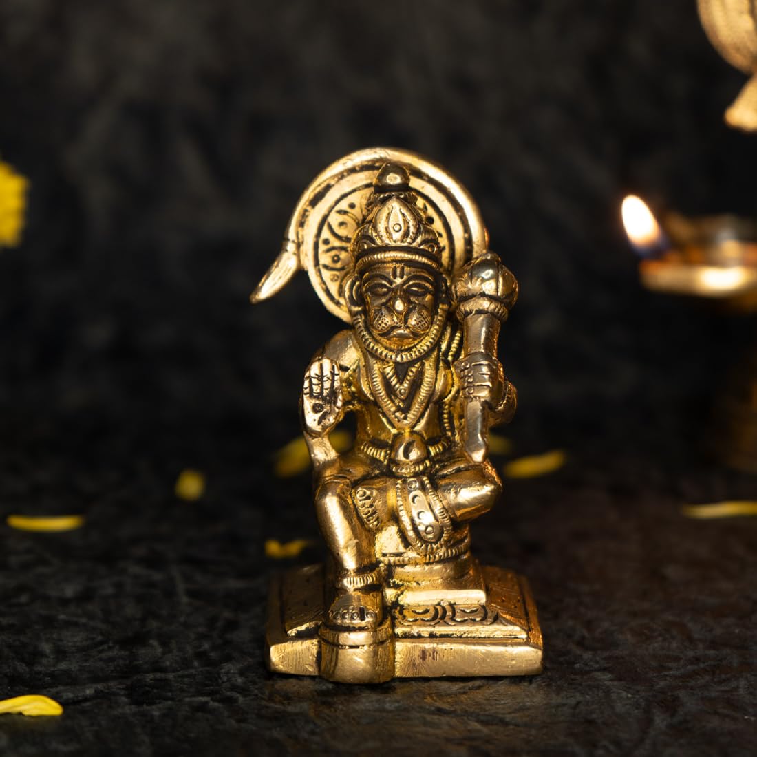 Ekhasa 100% Pure Brass Hanuman Ji Murti (Size: 8.4 cm) | Lord Hanuman Idol for Home Puja, Office Desk and Car Dashboard | Balaji Idol | Bahubali Hanuman Idol | Ideal Gift for All Occasions