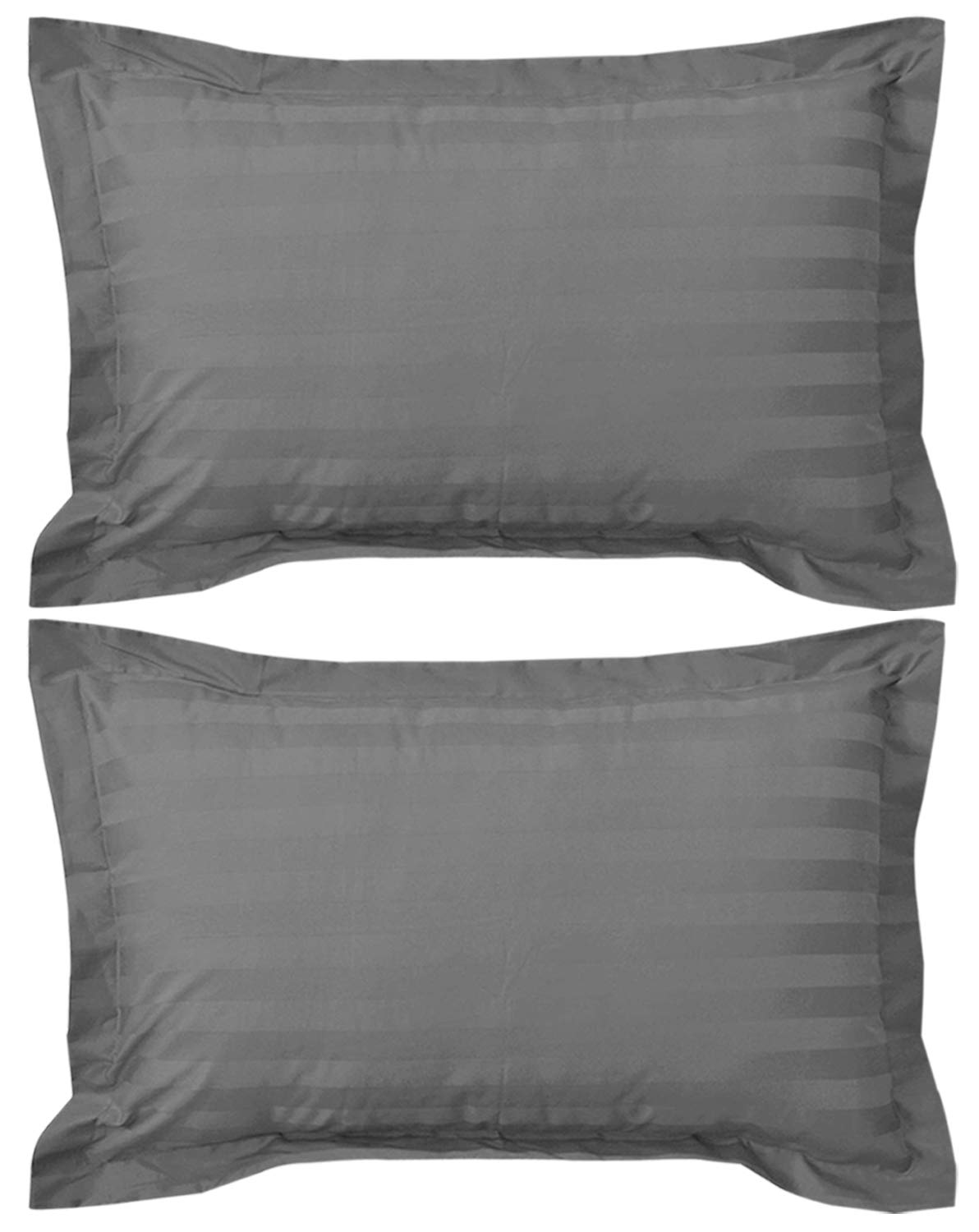 Heart Home 2 Pieces Cotton Luxurious Satin Striped Pillow Cover Set-17"x27" (Grey) - CTHH7183