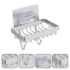 Kuber Industries Storage Rack | Dish Strainer Rack | Kitchen Wall Mount Rack | Soap Holder | Soap Dish Stand | Steel Storage Rack for Shampoo-Soap-Draining | Bathroom Shelf | JPJ1025 | Silver