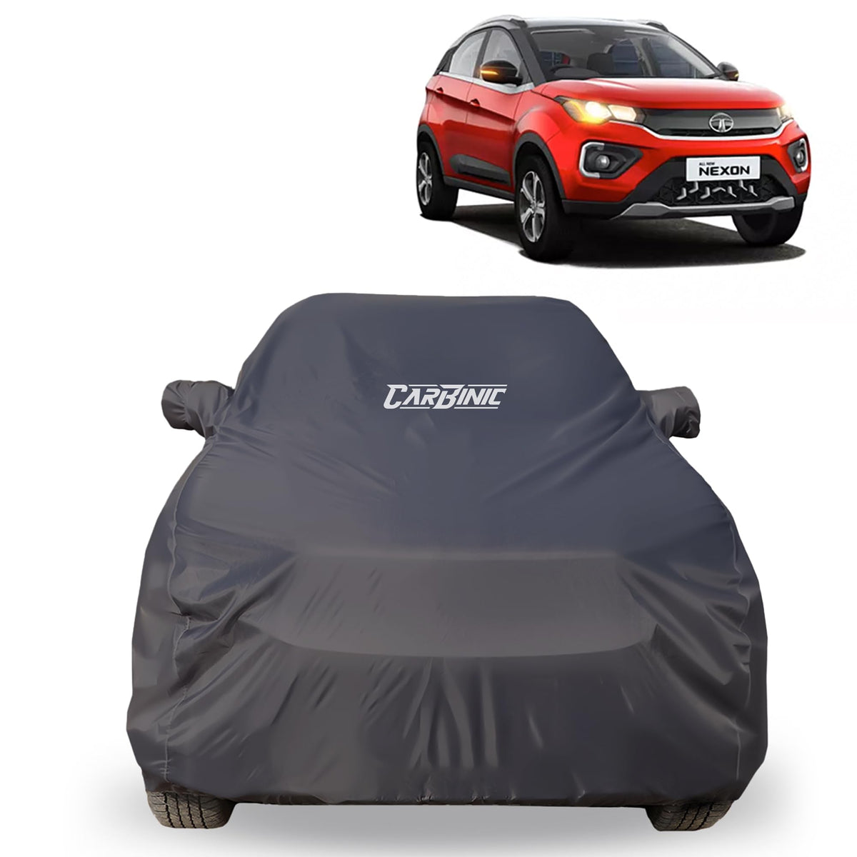 CARBINIC Car Body Cover for Tata Nexon 2020 | Water Resistant, UV Protection Car Cover | Scratchproof Body Shield Dustproof All-Weather Cover Mirror Pocket & Antenna | Car Accessories