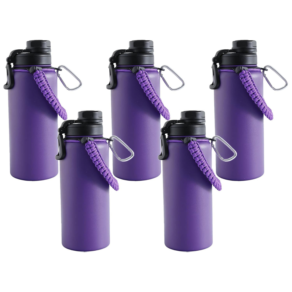 Kuber Industries Water Bottle | Steel Water Bottle for Daily Use | Vacuum Insulated Flask Water Bottle with Rope | Hot & Cold Water Bottle | 960 ML | LX-230607 | Pack of 5 | Purple