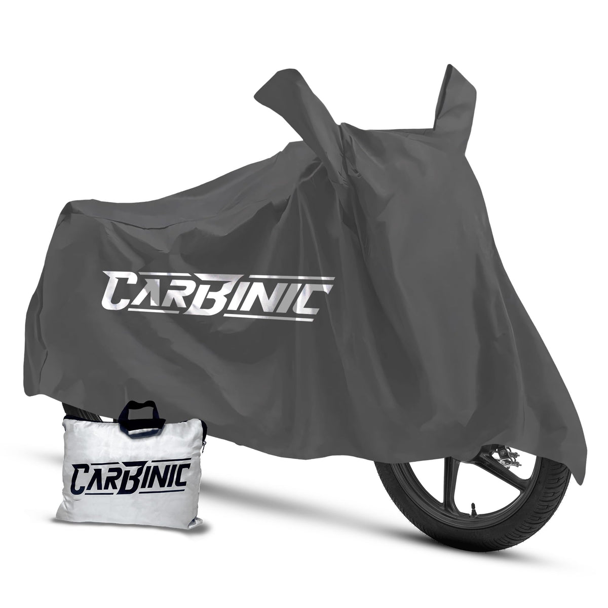 CARBINIC Water Resistant Bike Cover | Yamaha Suzuki Splendor Pulsar Bike Cover | Dustproof Washable Bike Accessories | UV Proof Scratchproof with Mirror Pocket Cover | Grey