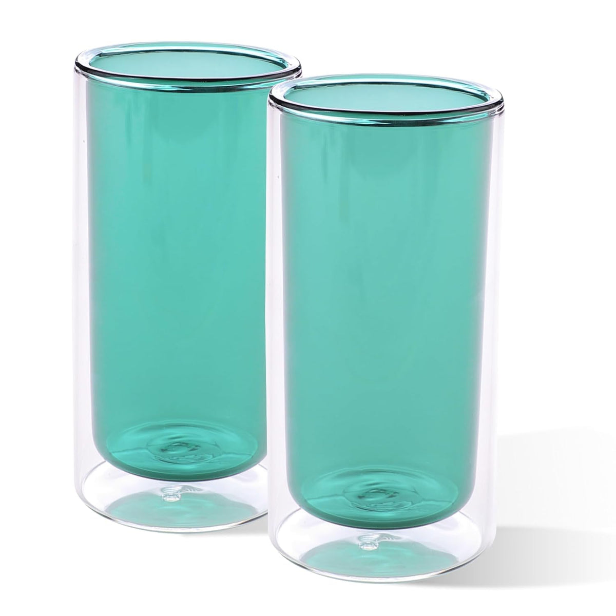 Kuber Industries 6 Pcs Double Walled Glasses | Borosilicate Glass Tumblers for Water | High Heet Resistance | Microwave & Dishwasher Safe | Juice Glasse | 250 ML | Pack of 3 | Green