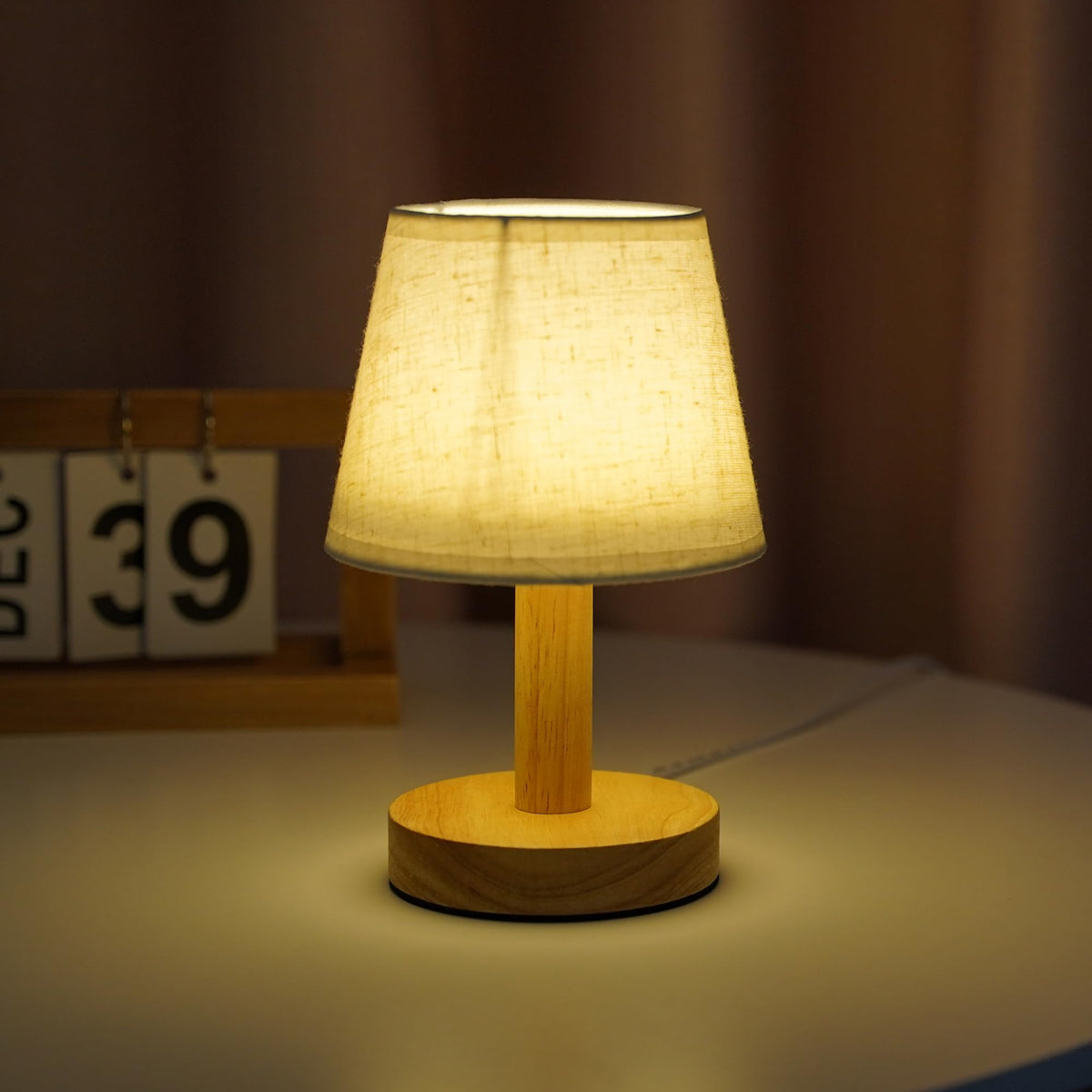 UMAI Dimmable Table Lamp for Bedroom-21CM |Table Lamp for Study | Wooden Base & Fabric Shade | Aesthetic Table Lamp for Living Room | Gift for Housewarming Ceremony| Table Lamps for Home Decoration