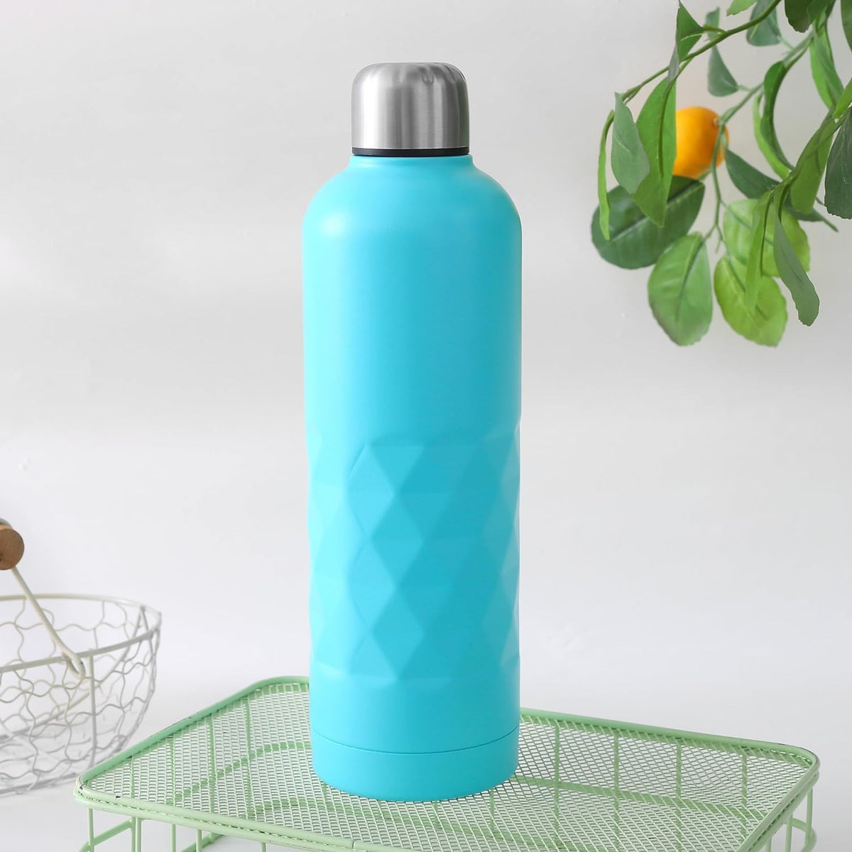 Kuber Industries Pack of 3 Vacuum Insulated Water Bottle | Stainless Steel Water Bottle | Hot & Cold Water Bottle | Leakproof, BPA Free, Rustproof | 750 ML | Light Blue