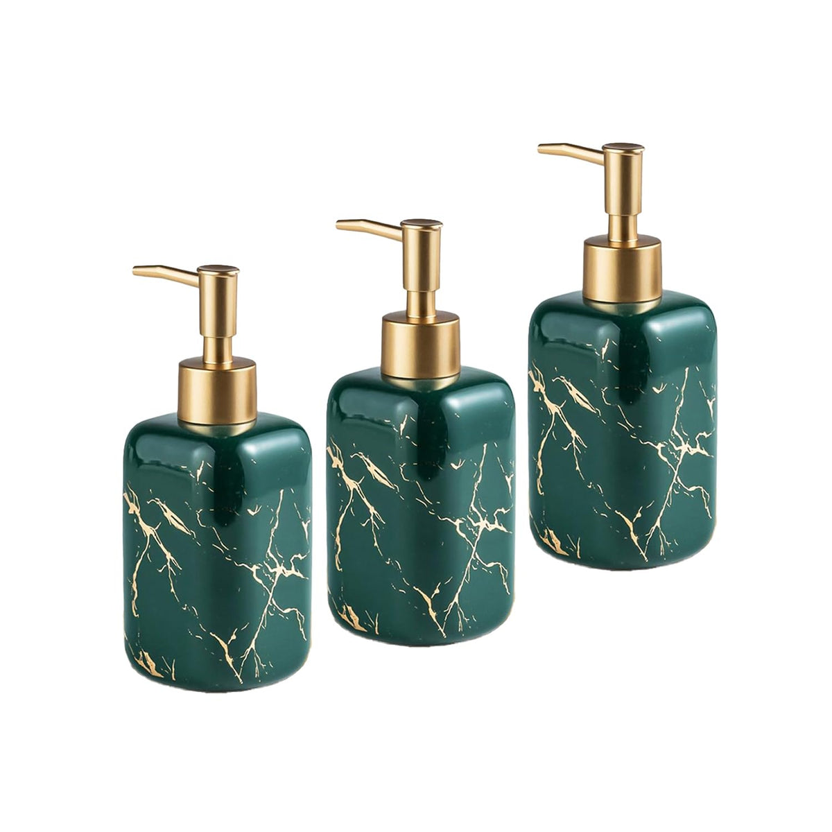 Ekhasa Ceramic Handwash Dispenser Bottle (300 ml, Green, Set of 3) | Liquid Soap Dispenser for Bathroom, Wash Basin & Kitchen | Bathroom Sanitizer, Lotion, Shampoo Dispenser | Hand Wash Dispenser Pump