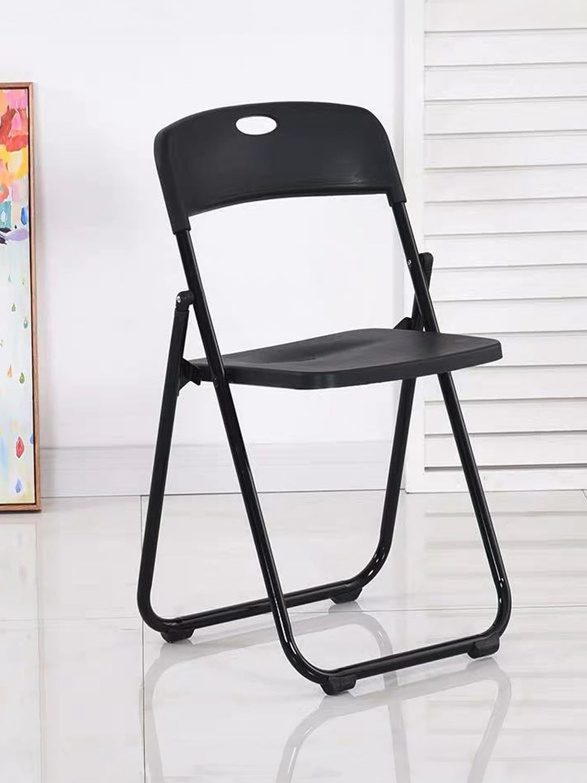 SAVYA HOME Folding Chair for Home | Iron Frame & PP Plastic Seat | Lightweight, Portable, Balcony, Garden, Camping Chair | Anti Slip Legs | Indoor Outdoor Chair | Black | 44 * 42 * 75cm