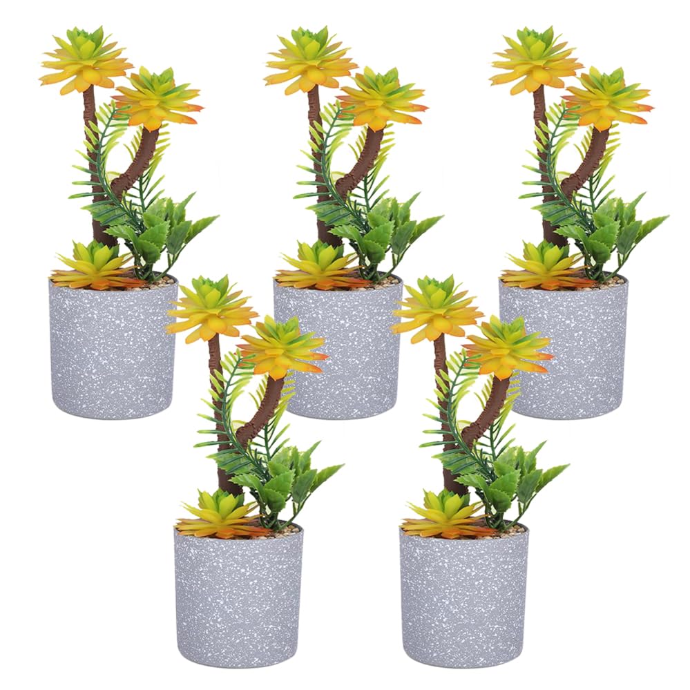 Kuber Industries Artificial Plants for Home Décor|Natural Looking Indoor Fake Plants with Pot|Artificial Flowers for Decoration-Pack of 5 (Yellow)