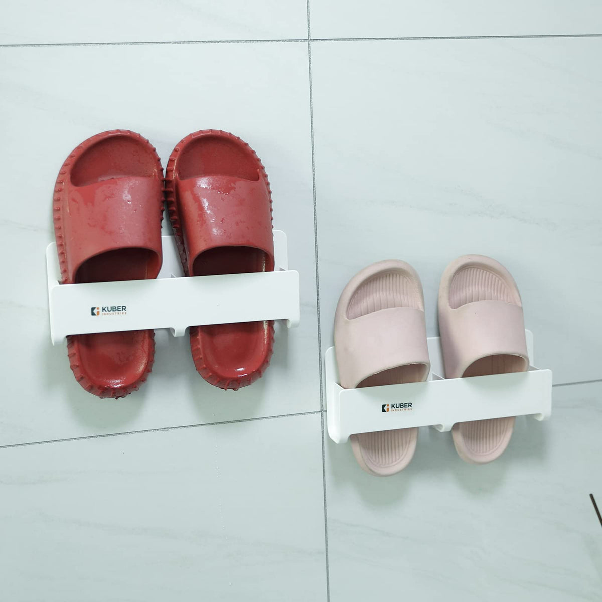 Kuber Industries Wall Mounted Shoe Rack for Home|Super Quality ABS/PVC|Compact & Durable|Self-Adhesive & Easy to Install|Unique Design|Shoe Stand For Bathroom & Bedroom|Set Of 2|1354B|White(Pack Of 6)