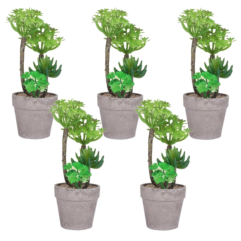 Kuber Industries Artificial Plants for Home Décor|Natural Looking Indoor Fake Plants with Pot|Artificial Flowers for Decoration-Pack of 5 (Green)