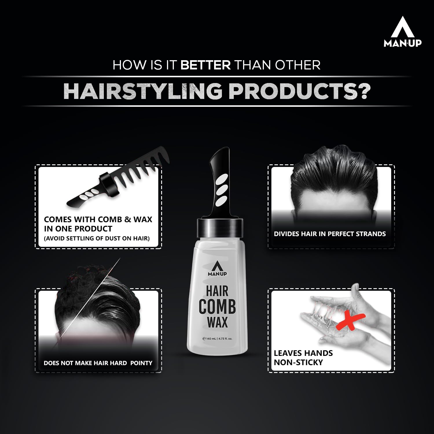 Man UP Hair Comb Wax - Wet look styling for parties