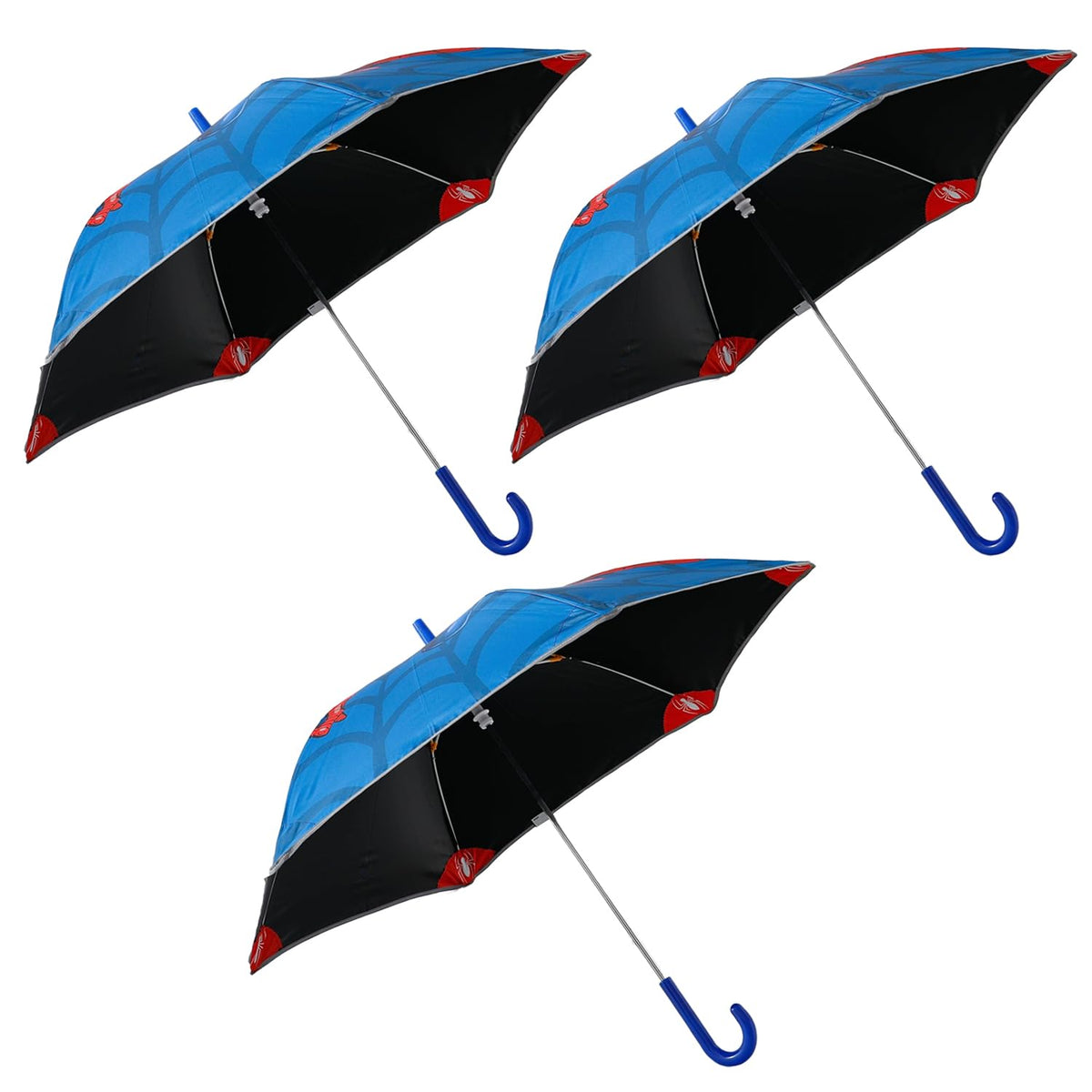 Kuber Industries Marvel Spidermen Print Umbrella For Kids|Automatic Umbrella For Rain-Pack of 3 (Blue)