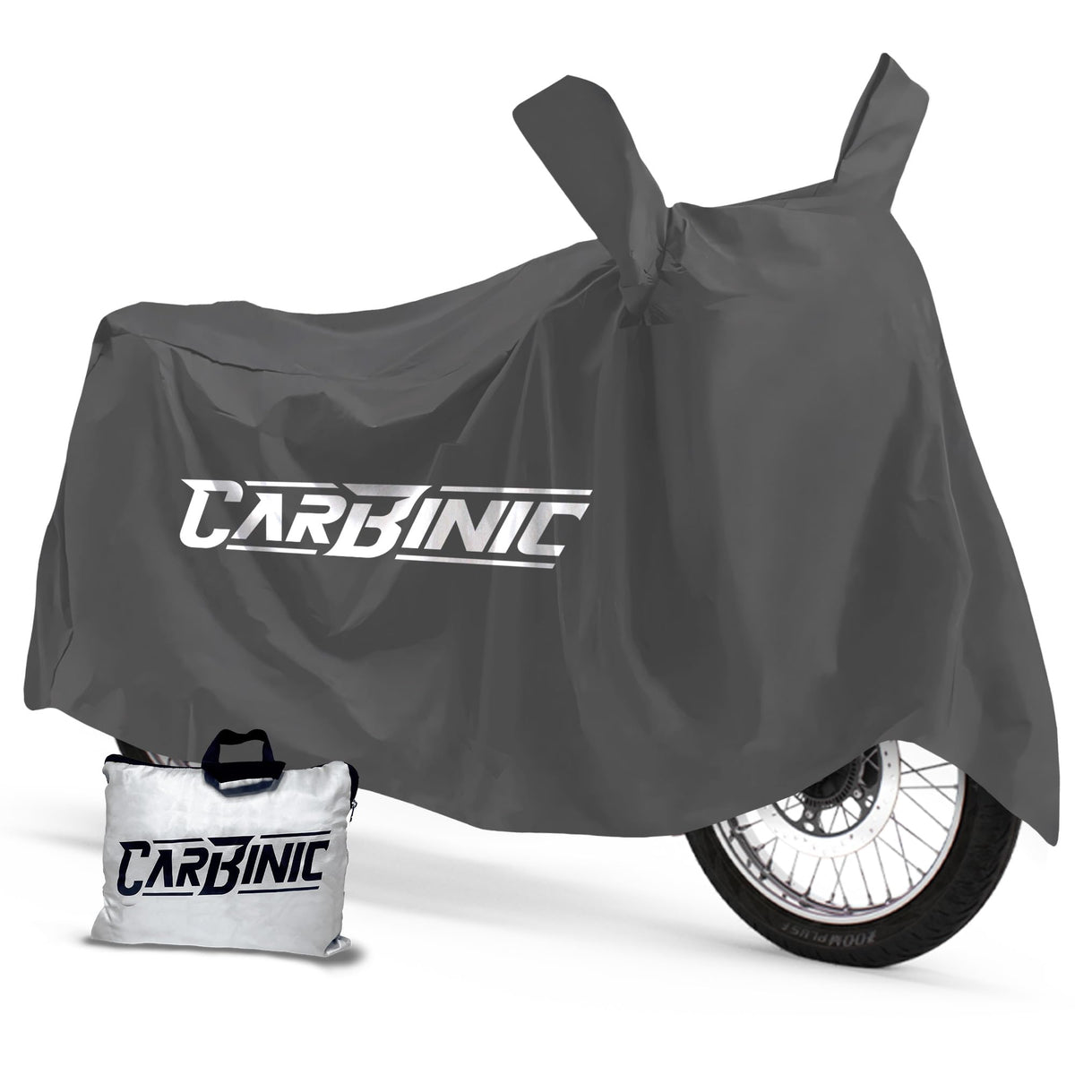 CARBINIC Water Resistant Bike Cover | Enfield Classic Kawaski Ninja KTM Suzuki Benelli | Bullet Two Wheeler Bike Cover | Dustproof Bike Accessories | UV Proof Scratchproof with Mirror Pocket | Grey