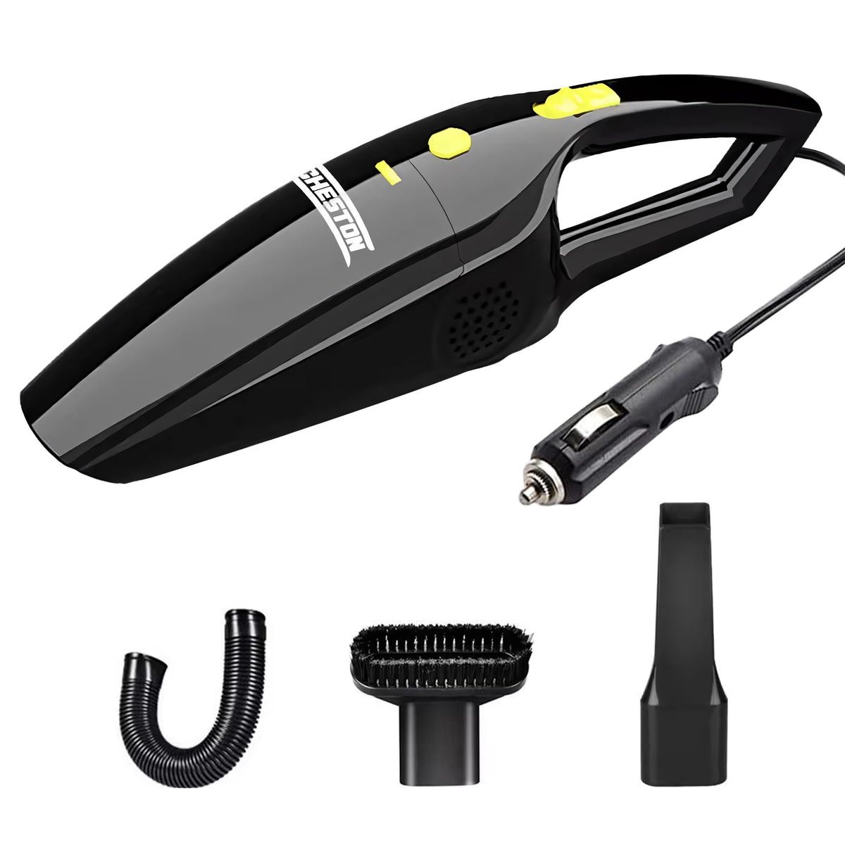 CARBINIC x Cheston Vacuum Cleaner Portable Handheld Interior Mini Vacuum 100W | 4.5m Cord HEPA Filter 4 Nozzle & Accessories | 12V DC Car Seat 3500pa+ Suction 3 Attachments | Carry Bag | Black