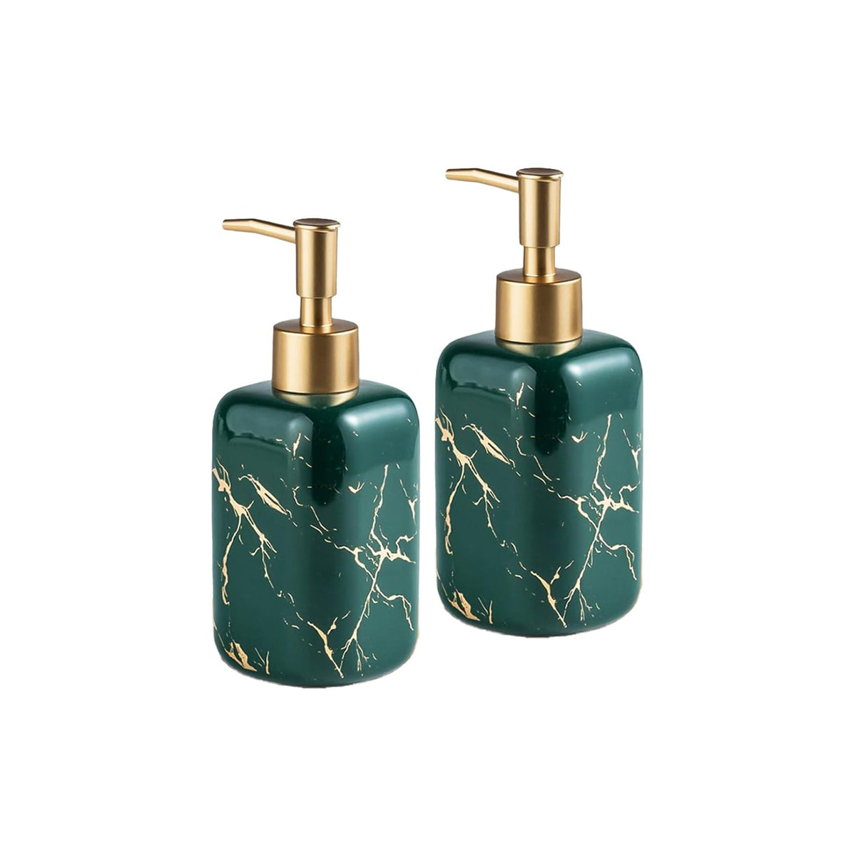 Ekhasa Ceramic Handwash Dispenser Bottle (300 ml, Green, Set of 2) | Liquid Soap Dispenser for Bathroom, Wash Basin & Kitchen | Bathroom Sanitizer, Lotion, Shampoo Dispenser | Hand Wash Dispenser Pump