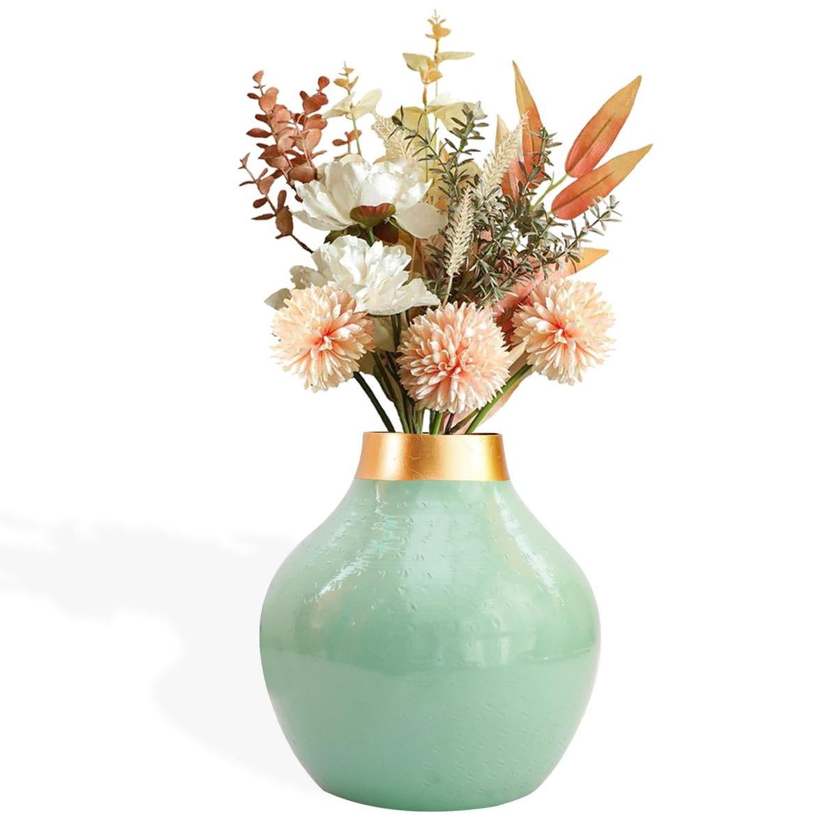 Ekhasa Unbreakable Metallic Aqua Green Flower Vase for Home Decor | Aesthetic Vase Gift for Wedding, Housewarming, Parties, Gatherings | Decorative Metal Vase for Living Room, Dining Table, Office