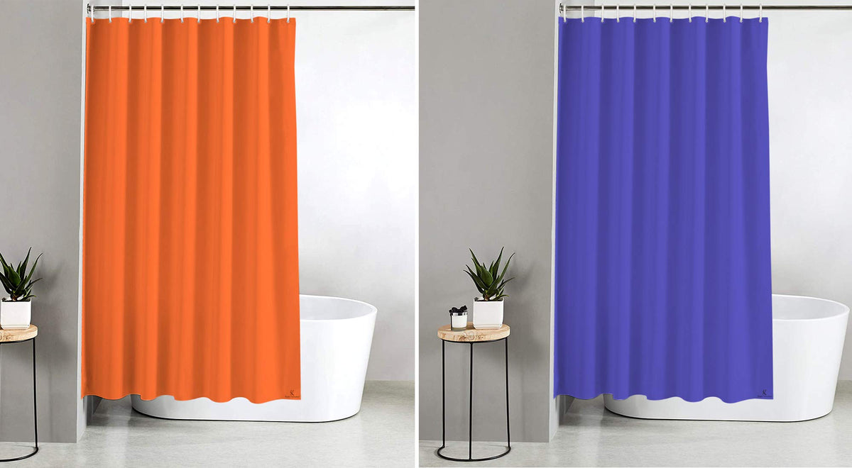 Kuber Industries 2 Pieces PEVA Shower Curtain Liner, Heavy Duty Plastic Shower Curtain with Hooks for Bathroom, Bathtub, 70" x 80", Orange & Blue-KUBMART11566