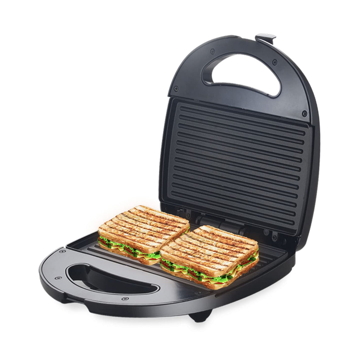 Candes Crisp Sandwich Griller, 750 W with 2 Slices Non-Stick Fixed Plates for Sandwiches at Home with 1 Year Warranty (Black & Silver)