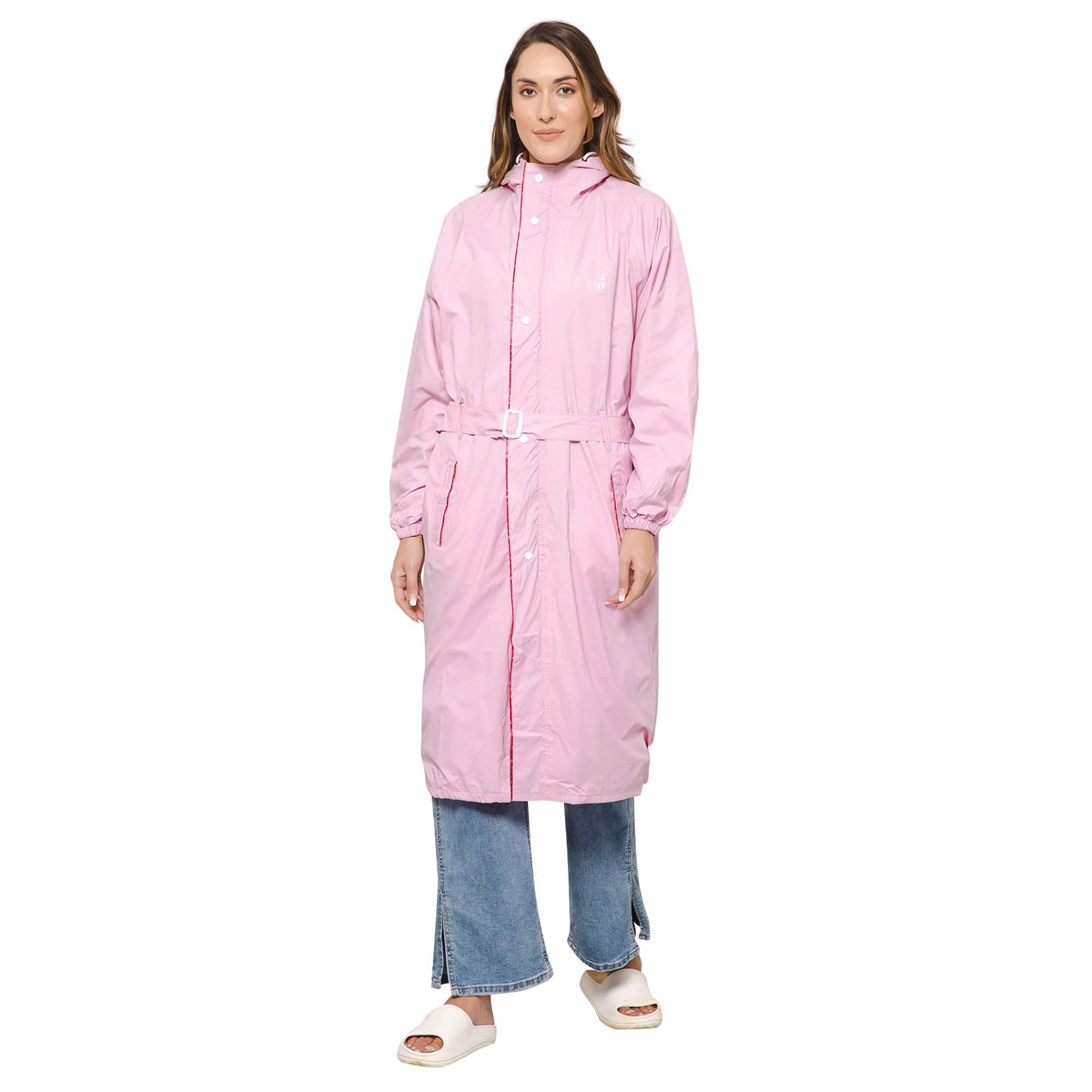 THE CLOWNFISH Raincoats for Women Rain Coat for Women Longcoat Raincoat for Ladies Waterproof Reversible Double Layer. Aquashield Series (Baby Pink, XXX-Large)