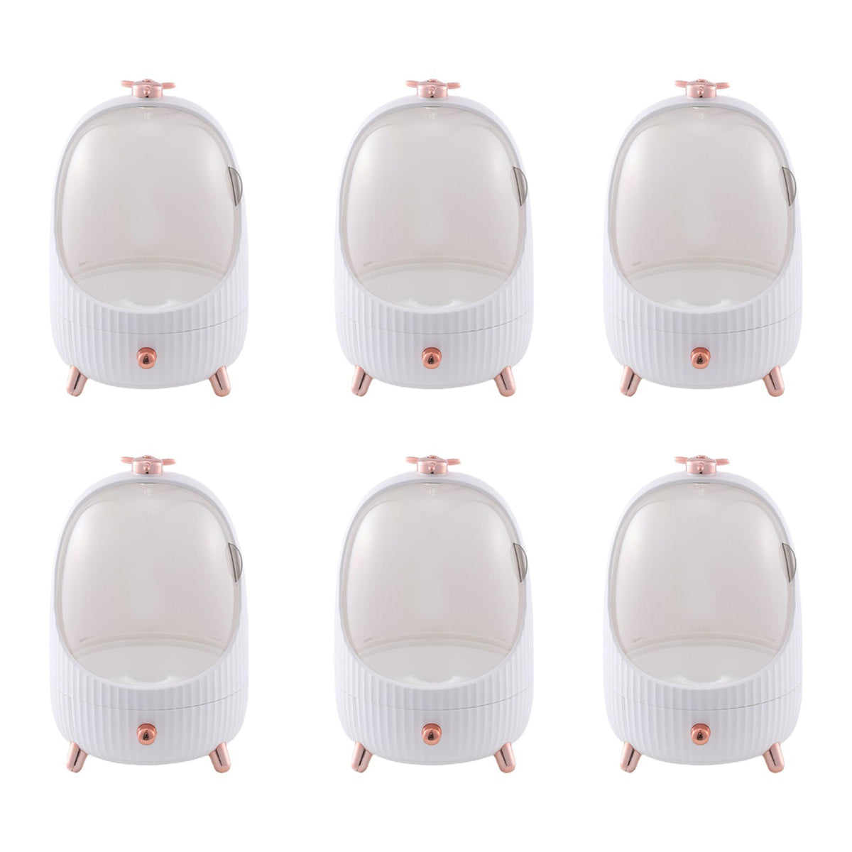 Kuber Industries Pack of 6 Household Cosmetic Storage Organizer | Cute Modern Look | Plastic Storage box for Brushes, Lotions, Lipstick, Nail Polish | 1029WH | White