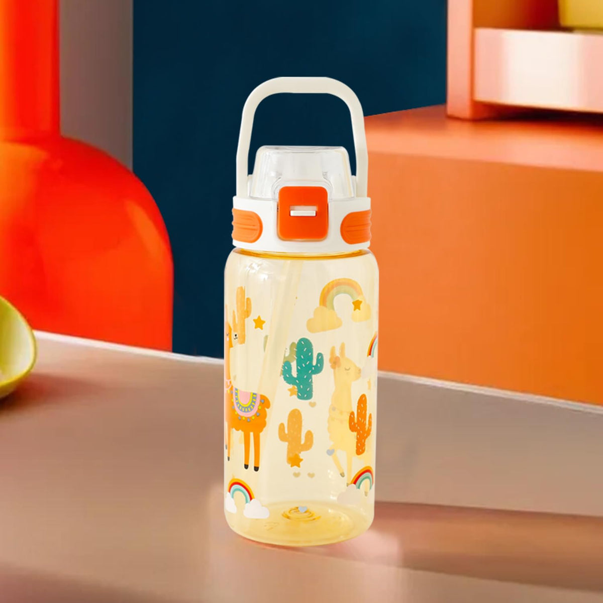 Kuber Industries Pack of 5 Kids Water Bottle With Straw |Sipper Water Bottle For Kids Boys Girls| Water Bottle with Locking Flip Lid | 650 ml | White | SYZ-7782A