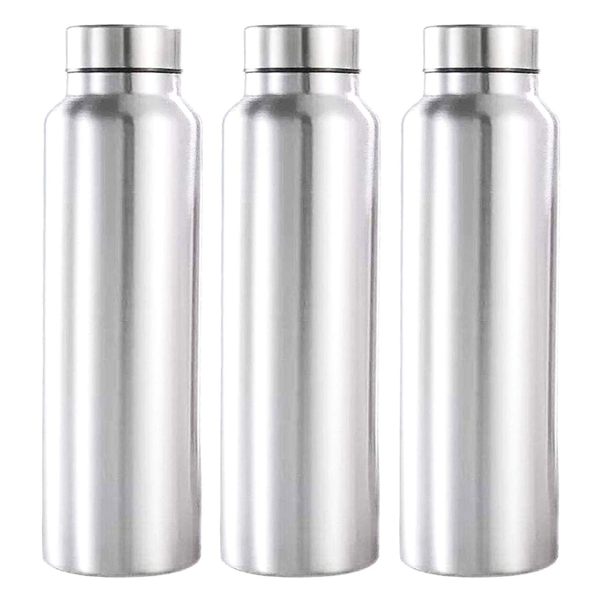 Kuber Industries Water Bottles|Steel Water Bottle|Bottle Set|1 Litre Water Bottle|Pack of 3 Pieces (Sliver)