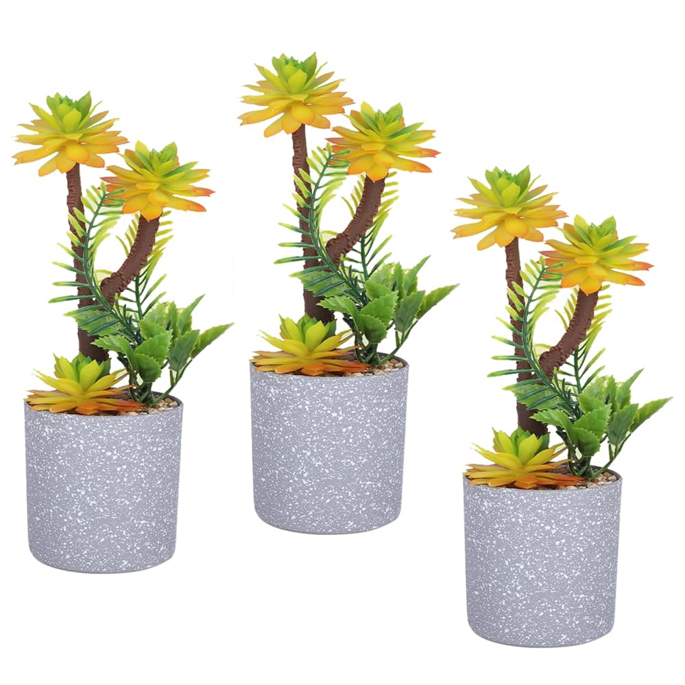 Kuber Industries Artificial Plants for Home D?cor|Natural Looking Indoor Fake Plants with Pot|Artificial Flowers for Decoration-Pack of 3 (Yellow)