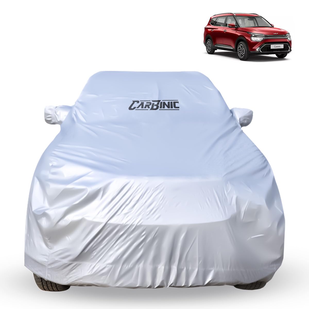 CARBINIC Car Body Cover for KIA Carens 2022 | Water Resistant, UV Protection Car Cover | Scratchproof Body Shield | Dustproof All-Weather Cover | Mirror Pocket & Antenna | Car Accessories, Silver