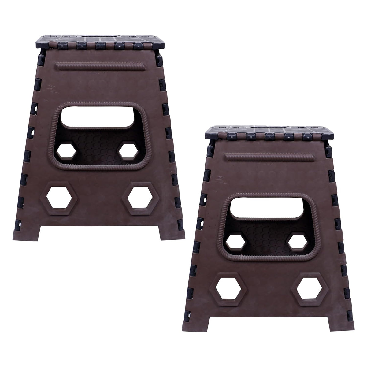 Kuber Industries 18 Inch Foldable Stool for Traveling|Heavy-Duty Step Stool for Adults|Perfect for Bathroom, Kitchen, Garden-Pack of 2 (Brown)