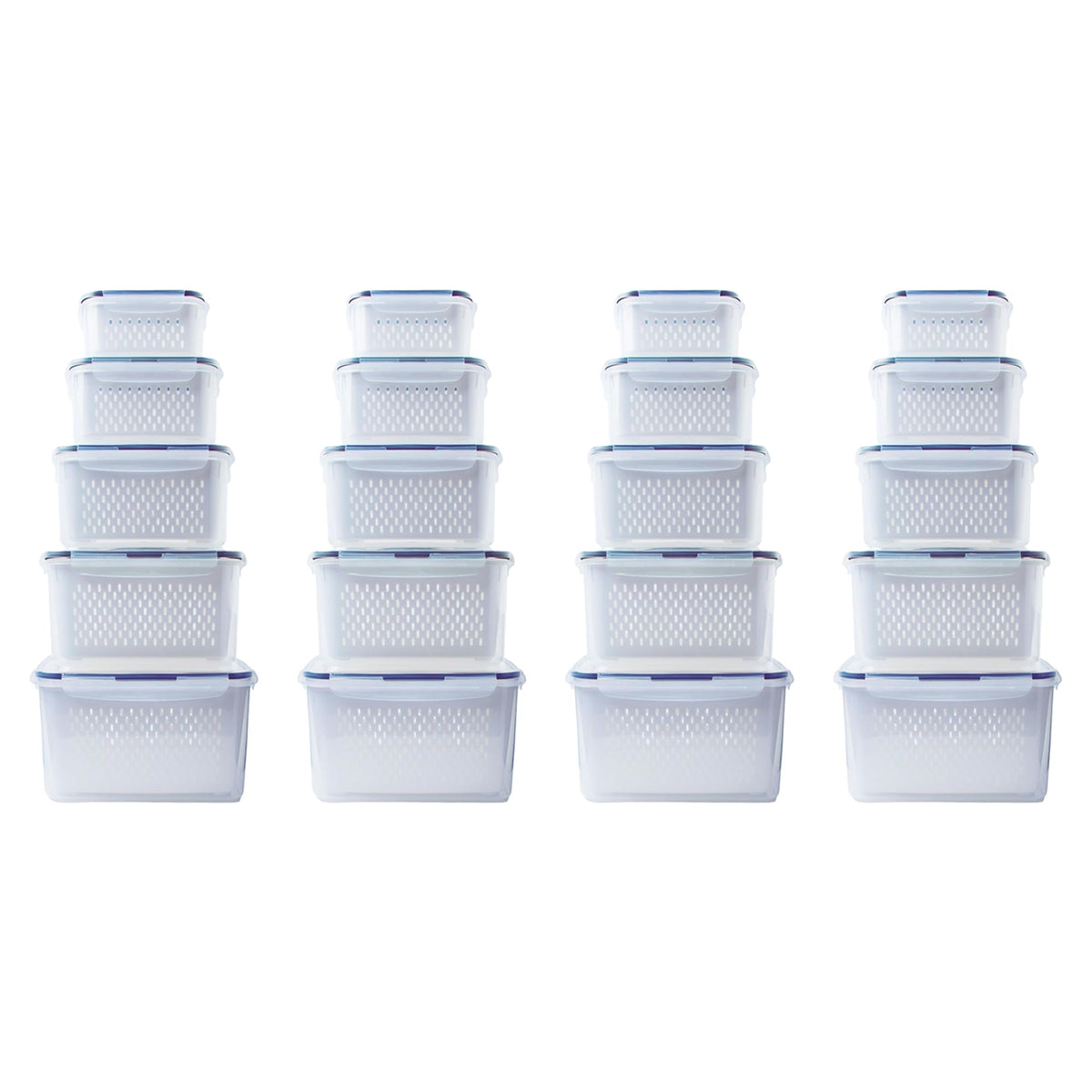 Kuber Industries 20 Pcs Food Containers | Storage Box for Fridge |Vegetable Fruit Boxes | Refrigerator Storage Box | Containers With Airtight Lid | Strainer Basket | HXP00290 | Transparent |Pack of 4