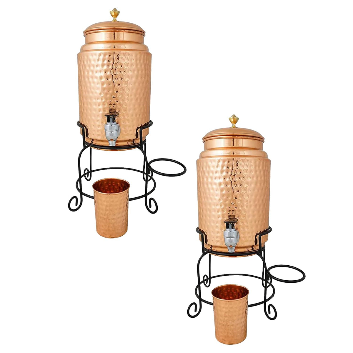 Kuber Industries Copper Water Bottle & Water Dispenser Combo Set|with Added Health Benefits of Copper|Ergonomic Design & Easy to Clean|Set of 2|5 Liters & 750 ML|Copper & Red (Pack of 2)