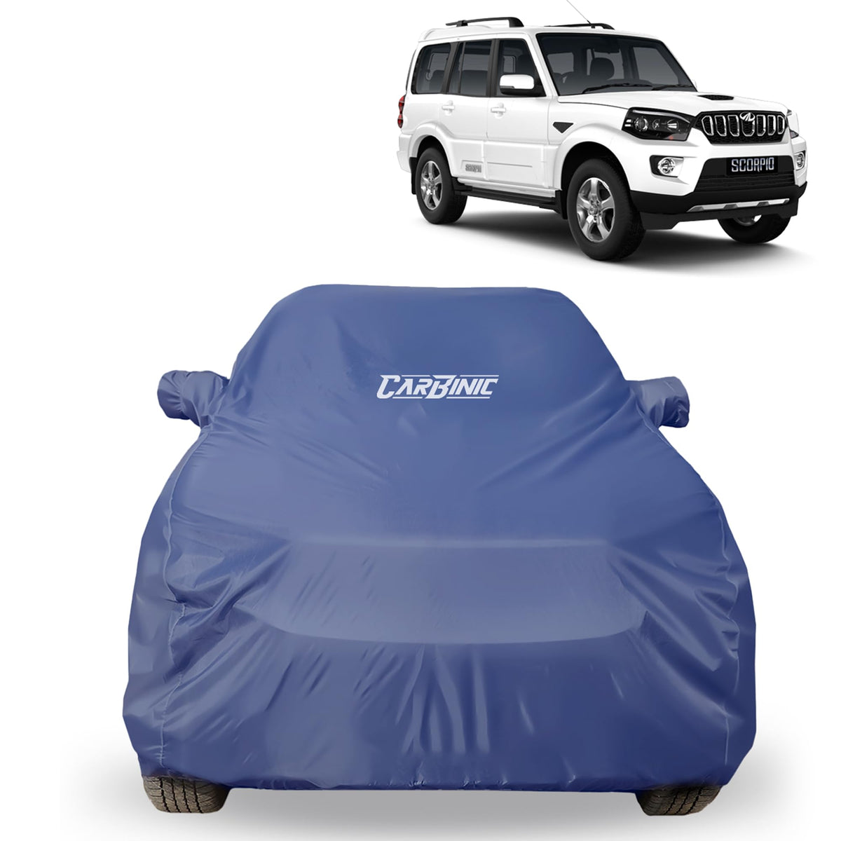 CARBINIC Car Body Cover for Mahindra Scorpio N (7 Seater) 2022 | Water Resistant, UV Protection Car Cover | Body Shield | All-Weather Cover | Mirror Pocket & Antenna | Car Accessories Dusk Blue