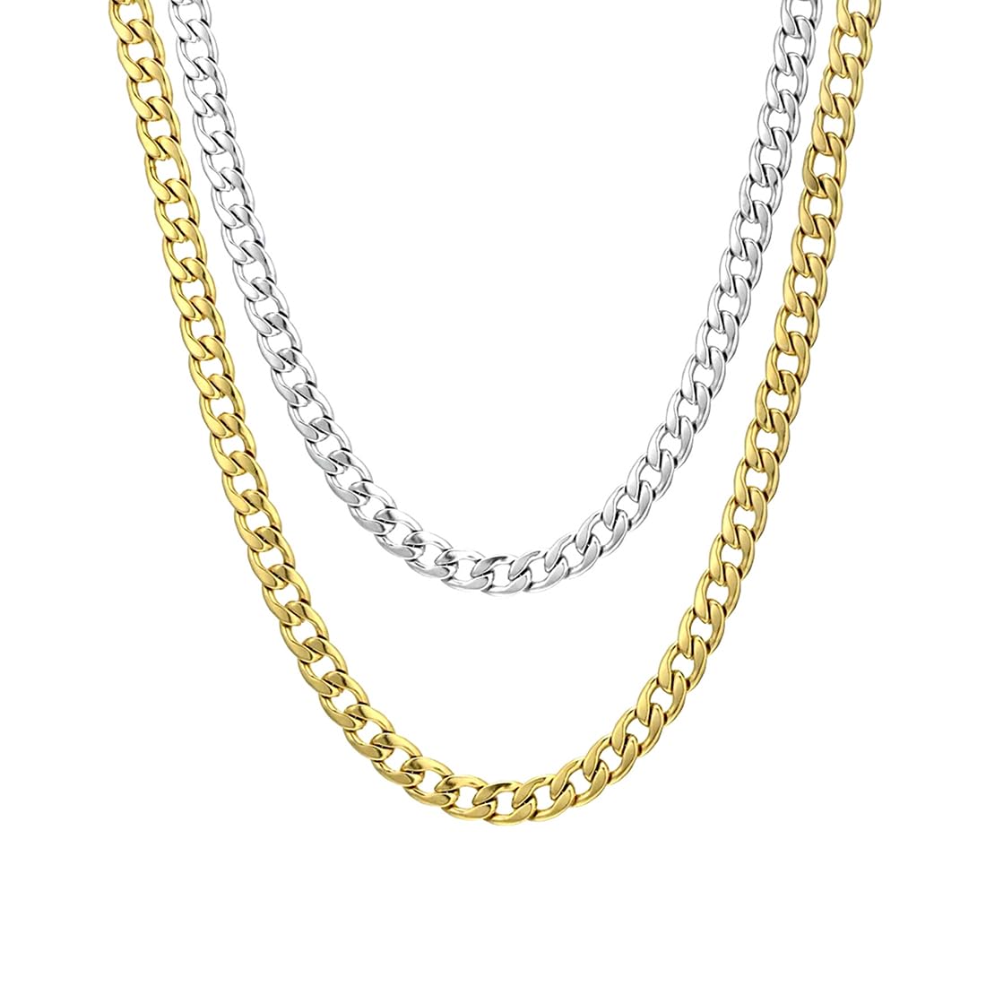 Yellow Chimes Chain for Men and Boys Silver Curb Neck Chain for Men | Silver Gold Toned 2 Pcs Combo of Stainless Steel Neck Chains for Men | Birthday Gift for Men and Boys Anniversary Gift for Husband