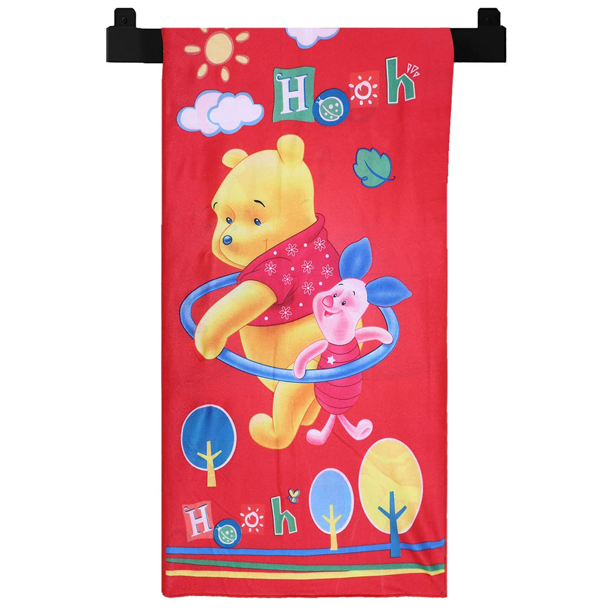 Kuber Industries Kids Bath Towel|Soft Cotton & Sides Stitched Baby Towel|Microfibered Winnie The Pooh and Piglet Pattern Toddler Towel,55x26 Inch (Red, 100 GSM)